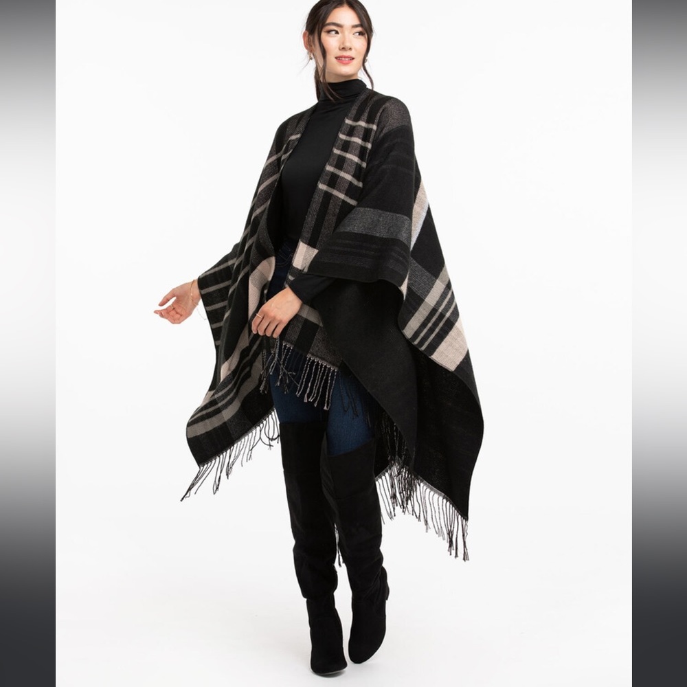 Indigo black plaid shawl